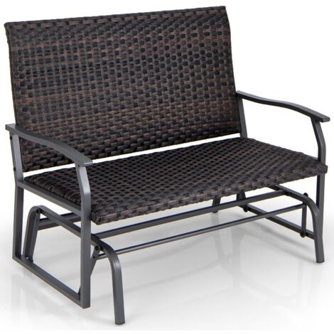 COSTWAY Outdoor Glider Bench 2-Person Rattan Rocking Chair Garden Loveseat
