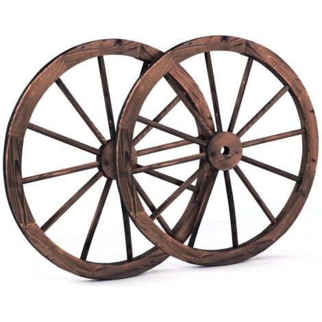 COSTWAY Set of 2 Decorative Wooden Wheels Decorative Wall Fir Wood Vintage Wagon Wheels (1/5)