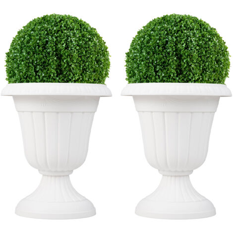 COSTWAY 46cm Tall Vintage Planters Set of 2 Urn Plastic Flower Pots-White