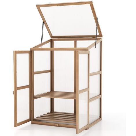 COSTWAY Garden Cold Frame Portable Mini Wooden Greenhouse Outdoor Plant Cabinet
