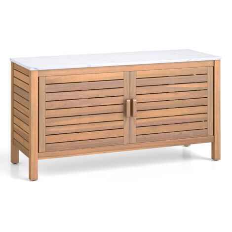 COSTWAY Patio Storage Cabinet 2-Door Acacia Wood Storage Container