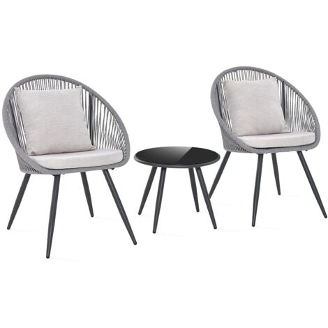 COSTWAY 3 Piece Patio Furniture Set Woven Rope Balcony Chair w/ Seat & Back Cushions (1/5)