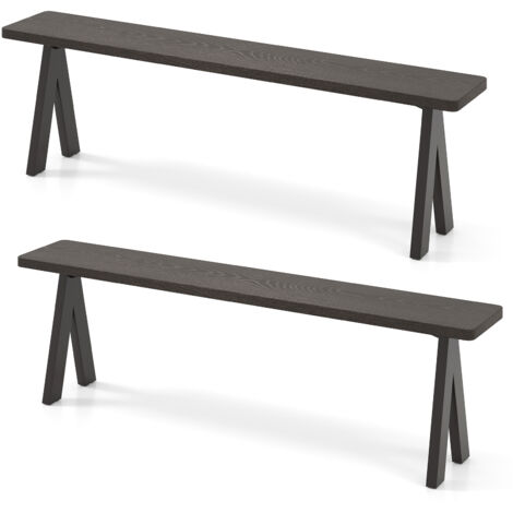 COSTWAY 3 Seater Outdoor Bench Set of 2 Backless Patio Dining Benches Brown (1/5)