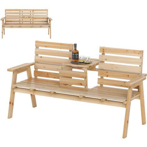 COSTWAY Outdoor Fir Wood Bench 2-3 Person Garden Bench with Backrest-Natural
