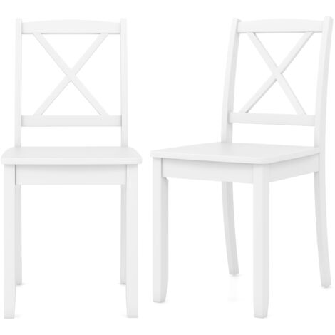 COSTWAY 2 Pack White Wooden Dining Chairs Farmhouse Cross Back Rubber Wood Legs 160kg Capacity (1/5)