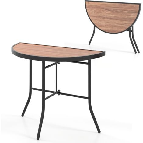 COSTWAY Half-Round Folding Event Table Foldable Banquet Table-Brown