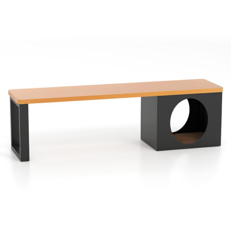 COSTWAY 150 CM Long Outdoor Metal Bench w/ Cat House 3-Person Seating