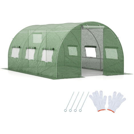 COSTWAY 400x300x200 cm Outdoor Walk-in Tunnel Greenhouse Roll-up Windows-Green (1/5)
