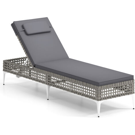 COSTWAY Rattan Sun Lounger 6-Level Adjustable Garden Chaise Lounge Chair-Grey (1/4)