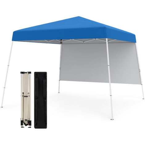 COSTWAY 300 x 300 cm Pop up Canopy Tent Portable Backpack w/1 Sidewall-Blue (1/5)