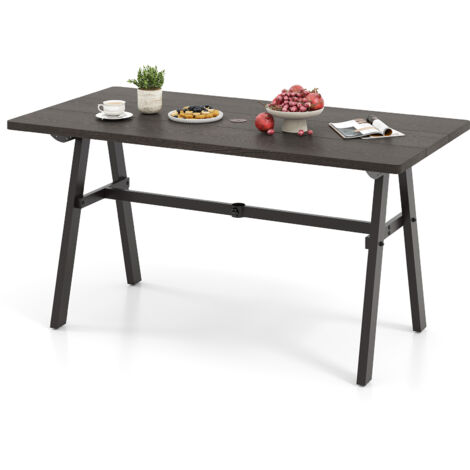 COSTWAY 150x75cm Rustproof Outdoor Patio Table Zinc Aluminum Alloy Brown (1/5)