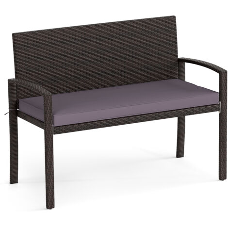 COSTWAY Patio Rattan Loveseat Wicker 2-Seat Bench w/Soft Seat Cushion-Gray