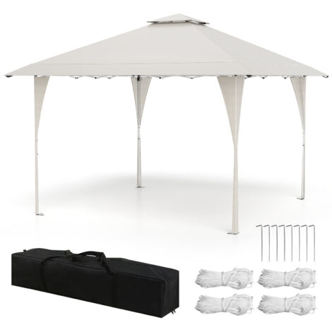COSTWAY 395 x 395 cm Pop up Canopy Tent Outdoor Easy Setup Gazebo-Beige (1/5)