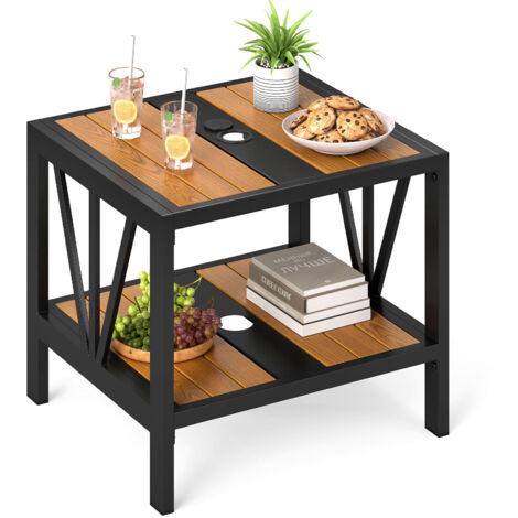 COSTWAY 2-Tier Metal Small Patio Coffee Table Garden Side Table 52 x 46 x 45cm (1/5)