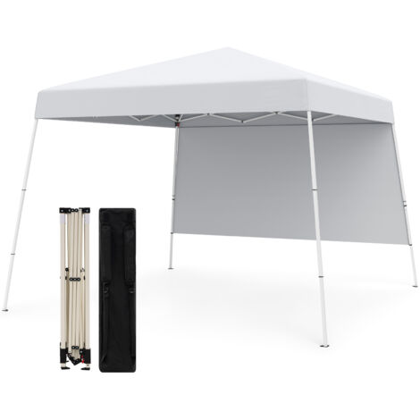 COSTWAY 300 x 300 cm Pop up Canopy Tent Portable Backpack w/1 Sidewall-White (1/5)