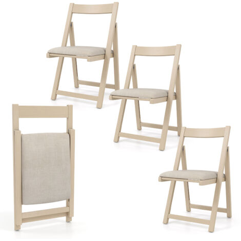 COSTWAY Foldable Dining Chair Set of 4 Accent Armless Kitchen Chair-Beige (1/5)
