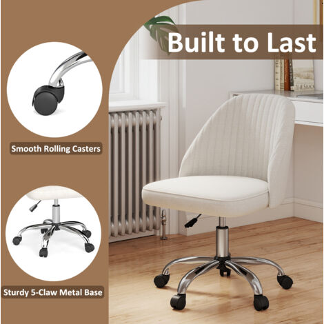 COSTWAY Modern Office Chair Beige Swivel Vanity Desk Chair with Rolling ...