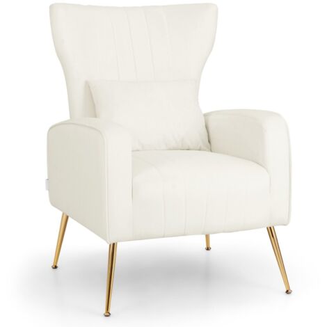 COSTWAY Velvet Upholstered Wingback Chair Curved Tufted Accent Armchair w/Pillow