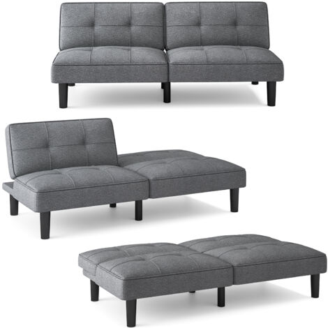 COSTWAY 2-3 Seater Convertible Sofa Bed Modern Linen Fabric Upholstered Futon