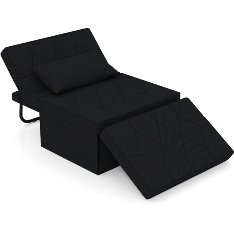 COSTWAY 4-in-1 Convertible Sofa Bed Folding Ottoman Sleeper Couch Lounger-Black (1/5)