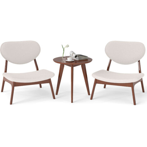 COSTWAY Lamb Velvet Fabric Upholstered Accent Chairs Set of 2 w/Side Table Beige (1/5)