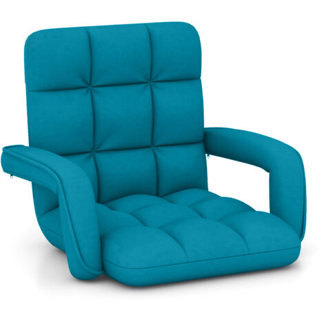 COSTWAY Floor Gaming Chair Adults 6-Position Adjustable Lazy Sofa Chair-Blue (1/5)