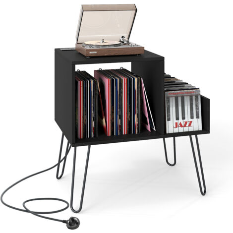COSTWAY Record Player Stand Turntable Stand Mid-century Modern End Table Black (1/5)