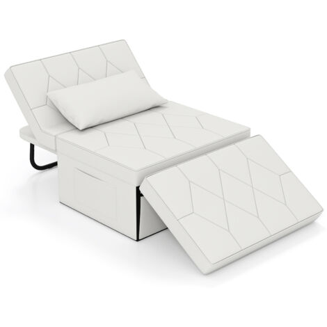COSTWAY 4-in-1 Convertible Sofa Bed Folding Ottoman Sleeper Couch Lounger-White