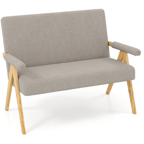 COSTWAY Loveseat Sofa Comfy Upholstered Sherpa Couch with Armrests-Grey (1/5)