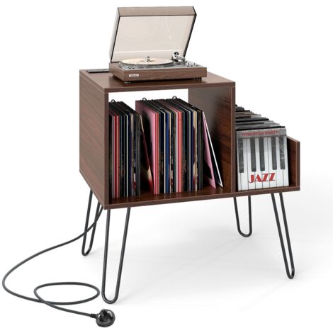 COSTWAY Record Player Stand Turntable Stand Mid-century Modern End Table Walnut (1/5)