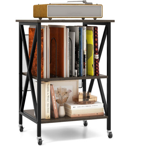 COSTWAY Record Player Stand Turntable Stand w/ Divider-Gray (1/5)