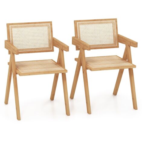 COSTWAY Set of 2 Kitchen Dining Chair Set Modern Rattan Accent Chair Backrest Side Chair (1/5)