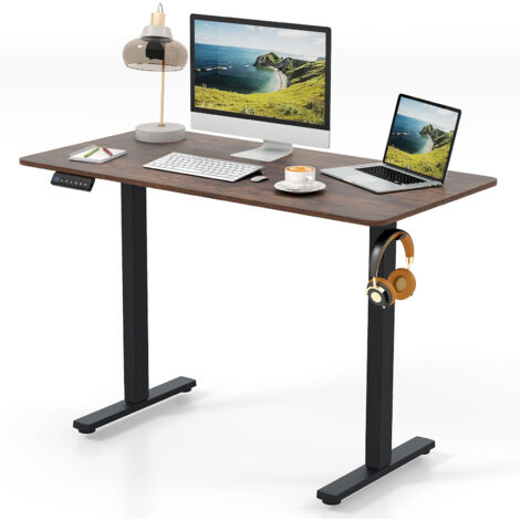 COSTWAY Ergonomic Stand Up Desk 120x60CM Electric Standing Computer Desk-Brown (1/5)
