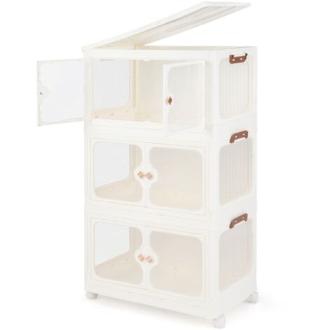 COSTWAY 159L Storage Bins Stackable Storage Containers with Lid & Wheels-White (1/5)