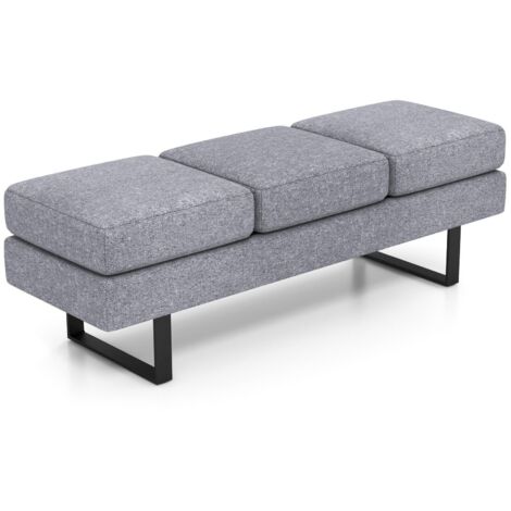 COSTWAY Waiting Room Bench Long Seating Upholstered Salon Reception Bench Office Chair Grey