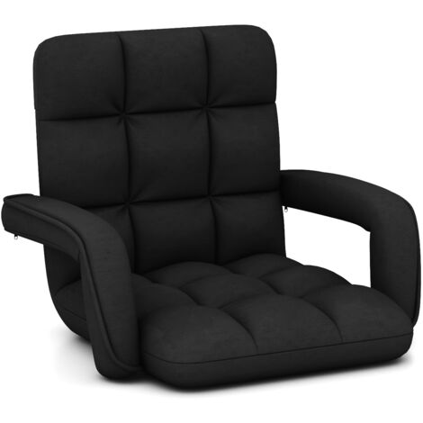 COSTWAY Floor Gaming Chair Adults 6-Position Adjustable Lazy Sofa Chair-Black (1/5)