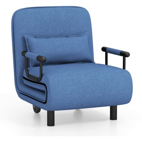 COSTWAY Single Folding Sofa Bed Chair Modern Fabric Sleep Function Holder With Pillow (1/5)