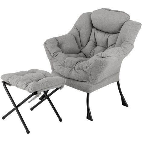 COSTWAY Lazy Chair Modern Accent Chair with Ottoman & Folding Footrest-Grey (1/5)
