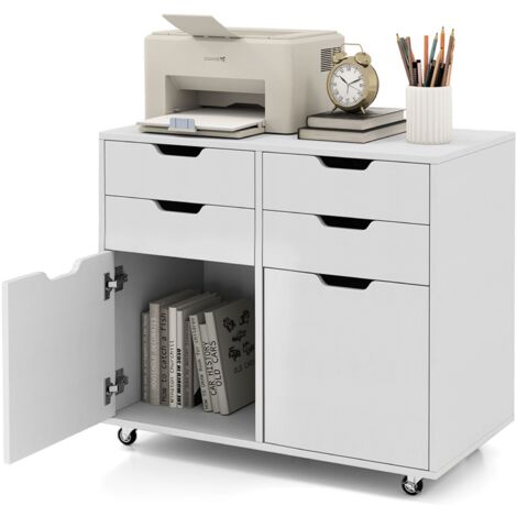COSTWAY 4 Drawer Dresser Chest Mobile Storage Cabinet w/Universal Wheels-White (1/5)