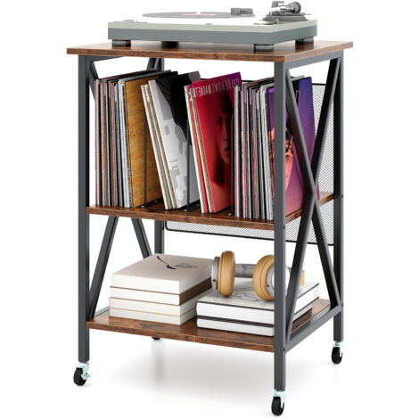 COSTWAY Record Player Stand Turntable Stand w/ Divider-Brown (1/5)