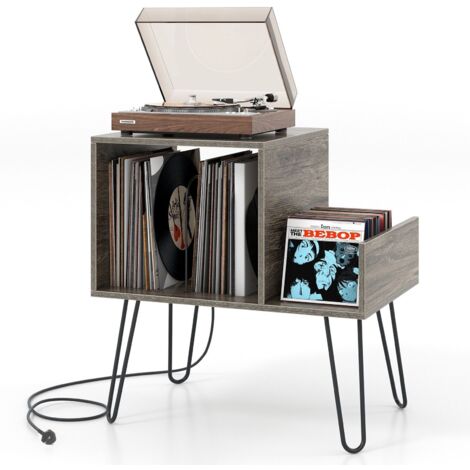 COSTWAY Record Player Stand Turntable Stand Mid-century Modern End Table Grey (1/5)