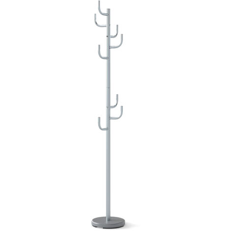 COSTWAY Cactus Coat Rack with 8 Hooks 2 Adjustable Heights Heavy Duty Metal Silver (1/5)