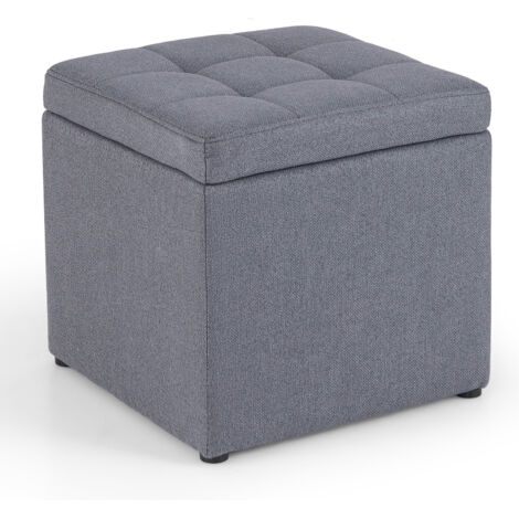 COSTWAY Square Storage Ottoman Linen Fabric Upholstered Footstool-Grey (1/5)
