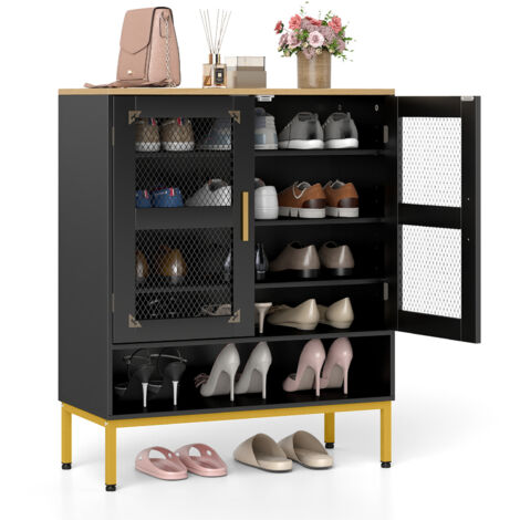 COSTWAY 5-Tier Shoe Cabinet Wooden Modern Shoe Storage Organizer-Black (1/5)