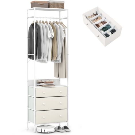 COSTWAY Clothes Rack Freestanding Closet Organizer with Drawers-White