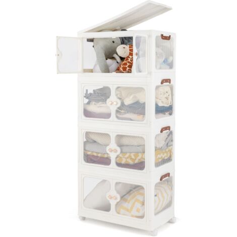 COSTWAY 212L Storage Bins Stackable Storage Containers with Lid & Wheels-White (1/5)