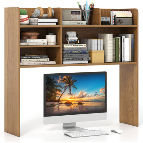 COSTWAY Desktop Bookshelf Desk Hutch Shelf for Computer Monitor-Natural