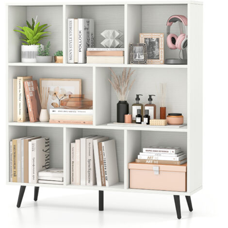 COSTWAY 8-Cube Bookcase Mid Century Modern Storage Organizer-White (1/5)