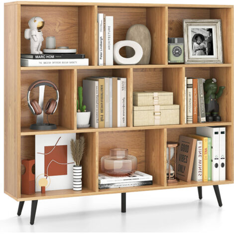 COSTWAY 10-Cube Bookcase Mid Century Modern Storage Organizer-Natural (1/5)