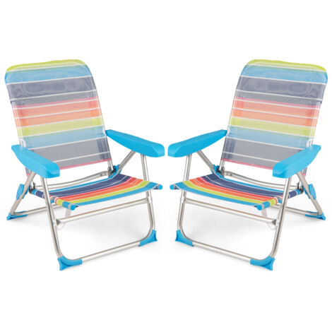 COSTWAY 2 Pack Beach Chair for Adults Foldable 4 Position Reclining Picnic Chair (1/5)